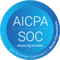 Blue AICPA SOC compliance badge for service organizations, representing QuantumLoopAI’s certified data security and trust standards for NHS GP surgeries using AI reception.