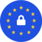 Blue circular data security badge with yellow stars and a white padlock icon, representing QuantumLoopAI’s GDPR compliance and secure AI reception for NHS GP surgeries.
